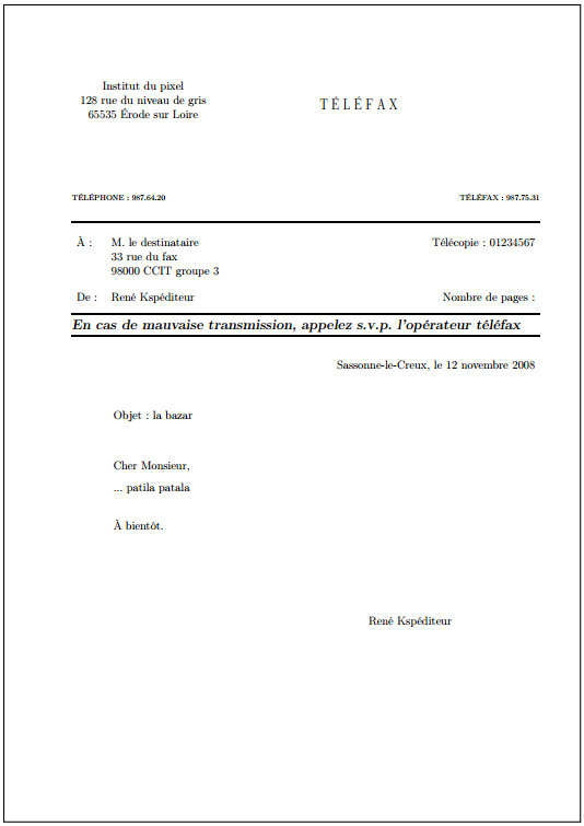 Fig. 7.2 Ossature d'un document « fax »